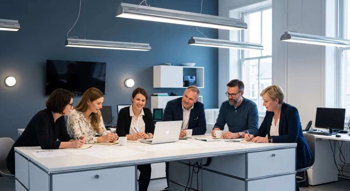 Startup advisory team at work discussing compliance